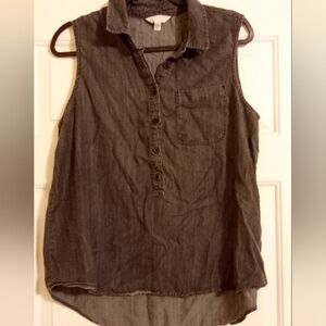 Womens Sleeveless Gray Button Down Blouse Size Large By Time & Tru